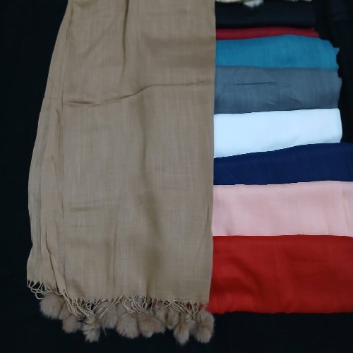 Turkish lawn hijab with elegant fluffy pom-poms hanging